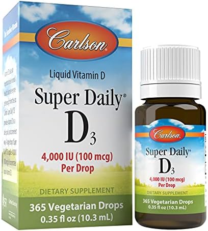 Carlson Super Daily D3 4,000 IU (100 mcg), Heart & Immune Health, Teeth & Bone Strength, Unflavored, 365 Drops Carlson