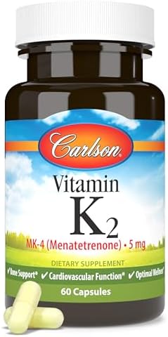 Carlson - Vitamin K2, MK-4 (Menatetrenone), Vitamin K Supplement, Bone & Heart Health, K2 Vitamin, Soy-free, 60 capsules Carlson