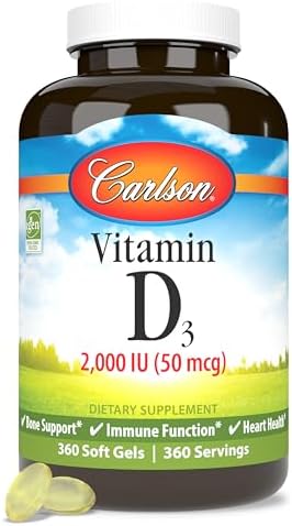 Carlson - Vitamin D3, 2000 IU (50 mcg), Immune Support, Bone Health, Muscle Health, Cholecalciferol, Vitamin D Supplements, Vitamin D3 Soft Gels, 120 Softgels Carlson