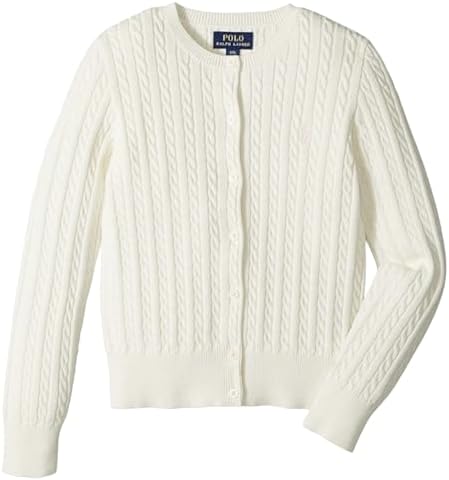 POLO RALPH LAUREN Kids Girl's Cable Knit Cotton Cardigan Sweater 6 Warm White Polo Ralph Lauren