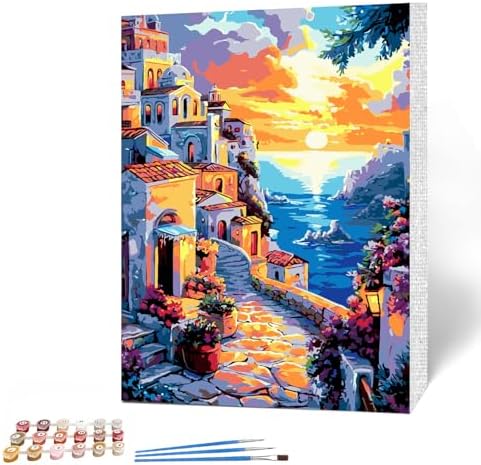 MAXBYE Paint by Numbers Kit for Adults Beginner, Romantic Town Adult Paint by Number Kits On Canvas, Adults' Paint by Number Kits DIY Oil Painting Kits for Gift Home Wall Decor 16x20 in MAXBYE