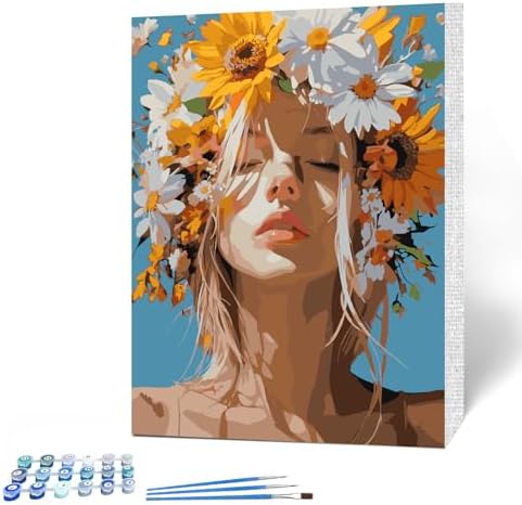 MAXBYE Beauty&Flowers Paint by Numbers Kits for Adults Beginners with Wooden Frame, Easy Canvas Paint by Numbers Modern Flowers Women, DIY Oil Painting Art Kit for Home Wall Decoration 12X16 inch MAXBYE