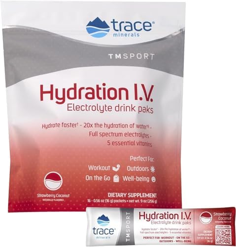 Trace Minerals | Hydration I.V. Electrolytes Powder Packets | Full Spectrum Recovery Mineral Mix for Rapid Rehydration, Natural Energy and Muscle Stamina | Strawberry Coconut | 16 Travel Packs Trace Minerals