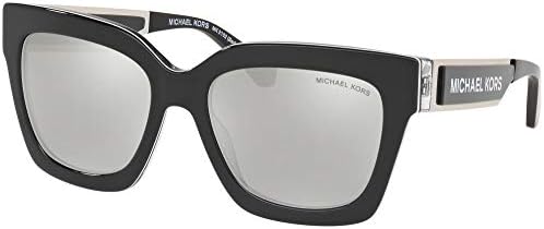 Michael Kors Woman Sunglasses Black Sport Laminate Frame, Light Silver Mirror Lenses, 54MM Michael Kors