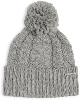 Michael Kors Womens Cableknit Pom Pom Cuffed Beanie (Pearl Heather Grey) Michael Kors