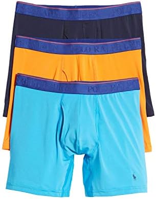 POLO RALPH LAUREN Men`s Classics Microfiber Boxer Briefs 3 Pack (Blue(LVBBH3-AK1D)/Orange, Small) Polo Ralph Lauren