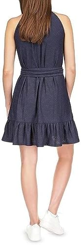 Michael Kors Eyelet Mock Neck Belted Mini Dress Midnight Blue XL Michael Kors