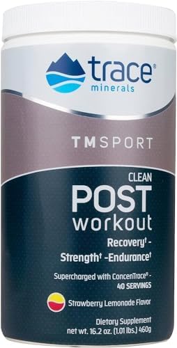 Trace Minerals | TMRFIT Series Clean Post Workout Canister Supplement | Supports Muscle Recovery and Strength | Gluten Free, Certified Vegan, Non-GMO | Strawberry Lemonade | 16.2 Oz Trace Minerals