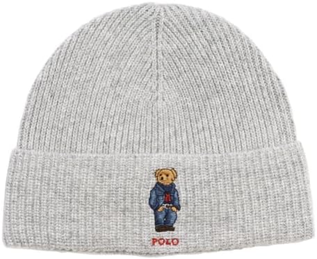 POLO RALPH LAUREN Mens Denim Polo Bear Beanie (Gray) Polo Ralph Lauren