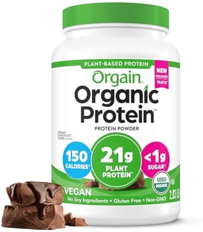 Orgain Organic Vegan Protein Powder, Cookies & Cream - 21g Plant Based Protein, 7g Prebiotic Fiber, Low Net Carb, No Lactose Ingredients, No Added Sugar, Non-GMO, For Shakes & Smoothies, 2.03 lb Orgain