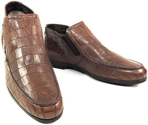 Baldinini Men's Chelsea Boots, Brown Croc-Embossed Leather, Fur Lined Winter Bootie Baldinini