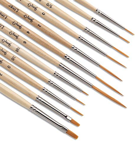 Jerry Q Art 12 Pcs Detail Paint Brushes, Golden Synthetic Hair, High Performance for Oil, Acrylic and Watercolor JQ-503 Jerry Q Art