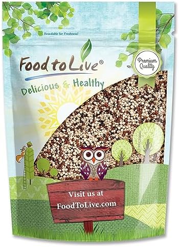 Food to Live Tri-Color Quinoa Grain, 1 Pound – Blend of White, Black, and Red Whole Seeds. Pre-Washed and Ready to Cook. A Nutrient-Rich Superfood in Bulk. Good Source of Fiber and Protein. Kosher Food to Live