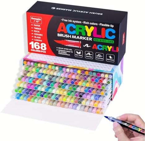 Acrylic Paint Pens, Soft Brush Tip Acrylic Paint Markers, 168 Colors Acrylic Markers for Canvas, Rock Painting, Wood, Stone, Glass, Ceramic, Fabric Painting, DIY Crafts Articzsy