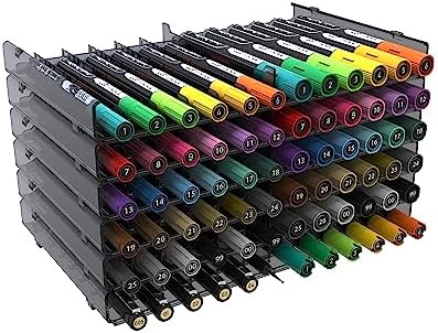 TOOLI-ART 72 Art Marker Storage Tray Desk Organizer Holder, Adjustable Dividers, Modular, Expandable, Stackable, Fit Most Pen, Pencil, Brushes. School, Home, Multi Purpose Tinted Plastic 6 Trays TOOLI-ART