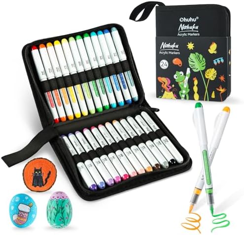 Ohuhu Acrylic Paint Markers Direct Liquid: 24 Colors Flexible Brush Tip Acrylic Markers High Opacity Paint Pens Waterproof Lightfast for Rock Painting Easter Eggs Wood Glass Ceramic Canvas - Nahuku Ohuhu