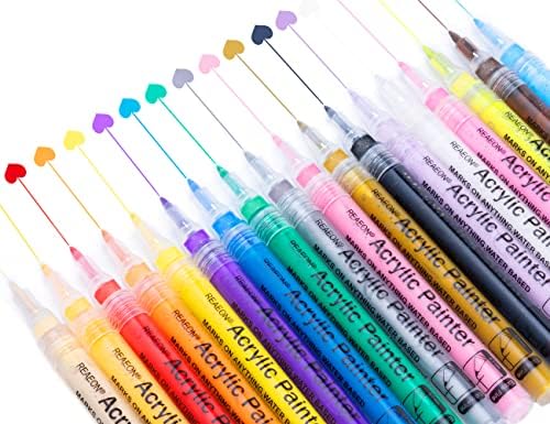 Acrylic Paint Pens, Paint Marker for Rock Painting, 18 Colors Permanent Acrylic Markers Fine Tip Ideal for Craft, Glass, Fabric, Ceramic and More Reaeon