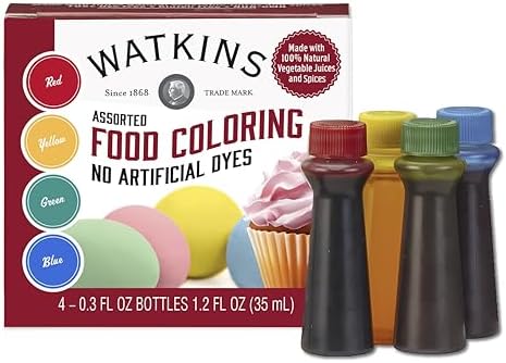 Watkins Assorted Food Coloring, 1 Each Red, Yellow, Green, Blue, Total Four 0.3 oz bottles, 4 Count (Pack of 1) Watkins