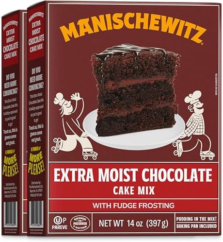 Manischewitz Extra Moist Cake Mix With Frosting 14oz (2 Pack), Kosher for Passover, Pan included, Pudding in the Mix Manischewitz