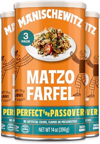 Manischewitz Matzo Farfel, 14oz (3 Pack) Resealable Canister, Sodium Free, No Artificial Colors or Flavors, Non GMO, Kosher For Passover & Year Round Manischewitz