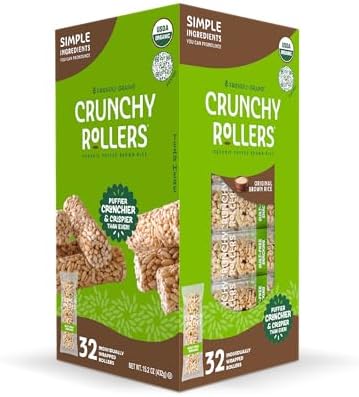 Original Brown Rice Crunchy Rollers - Organic Rice Healthy Snack Crispy Puffed Rolls for Adults and Kids - Friendly Grains (32 Count) Friendly Grains