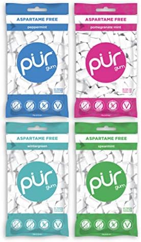 Pur Gum Variety Pack - Peppermint, Pomegranate Mint, Spearmint and Wintergreen - 55 Pieces each Pur