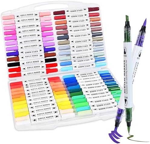 Paint Pens Paint Markers Acrylic Paint Markers Dual Tip Acrylic Paint Pens for Wood, Canvas, Stone, Rock Painting, Glass, Ceramic Surfaces, DIY Handmade Crafts Making Art Supplies (12) UNIKNIU