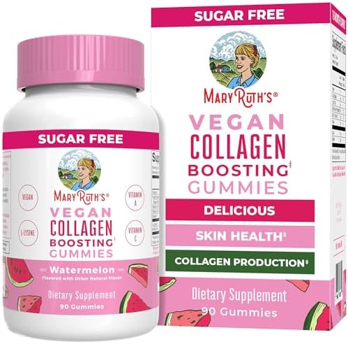 MaryRuth Organics Vegan Collagen for Women & Men, Collagen Boosting Gummies, Skin Care, Lysine, Vitamin C, Vitamin A, Amla, Supplement for Hair & Skin, Vegan, Non-GMO, Gluten Free, 90 Servings MaryRuth Organics