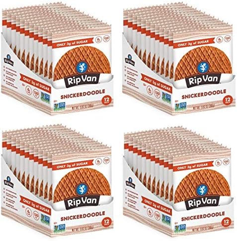 Rip Van Wafels Snickerdoodle Stroopwafels, Healthy Snacks, Non-GMO, Keto Friendly, Office Snacks, Low Sugar (3g), Low Calorie, 12 Pack Rip Van Wafels