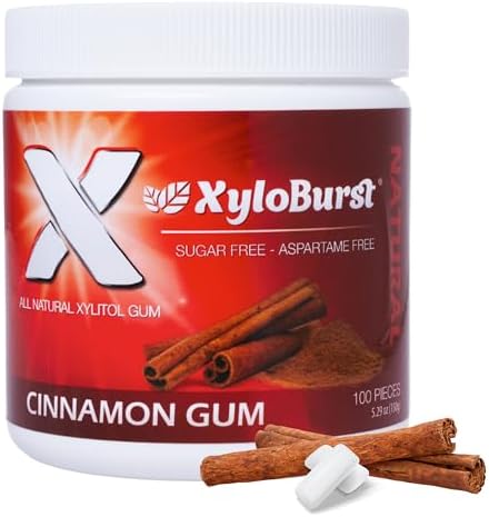 XyloBurst Gum | Xylitol Chewing Gum | Sugar Free, Gluten Free, Keto Friendly | Aspartame Free Gum For Oral Health | Cinnamon | 100-Count Jar Xyloburst