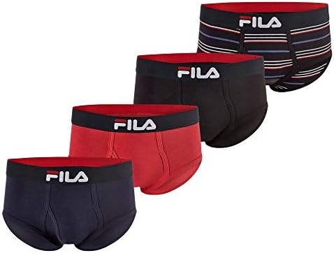 Fila Men's Regular Rise Brief Fly Front with Pouch, 4-Pack of Tagless Underwear Fila