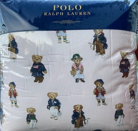 POLO RALPH LAUREN Teddy Bear Boys Blue Stripe King Comforter Set with 2 King Shams Polo Ralph Lauren