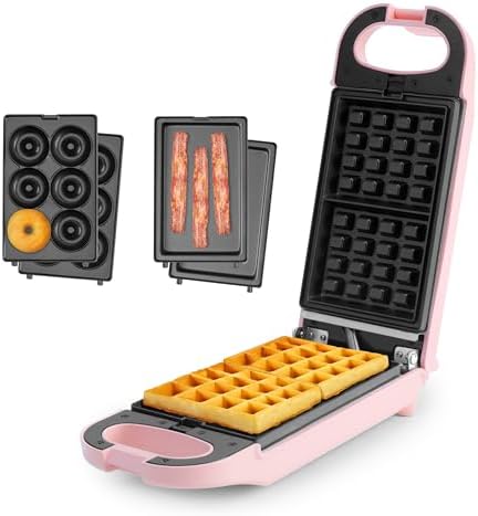 AROMA® Swap & Flip Waffle Maker with Removable Plates: 3-in-1 Panini Press, Mini Donut Maker, and Waffle Iron Aroma