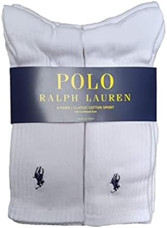 Polo Ralph Lauren Men's Classic Ribbed Crew Socks - 6 Pack (White) Polo Ralph Lauren