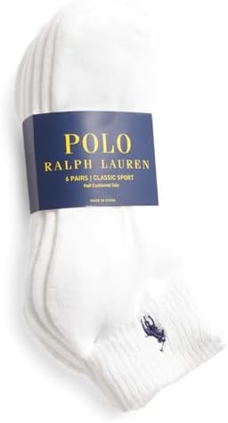 Polo Ralph Lauren Mens Low Cut Socks (Sock Size 6-13, White 6 Pairs) Polo Ralph Lauren