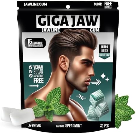 GigaJaw Jawline Gum - 15X Hardness for Effective Facial Exercise- Mewing Jaw Gum | Mint Flavor | Sugar-Free, Calorie-Free | Pack of 30 Pieces Giga Jaw