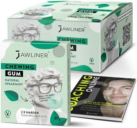 JAWLINER Hard chewing Gum, Jawline gum - Sugar Free Blueberry Gum - Jaw Exerciser - mastic gum for Mewing - 2x Harder Than Regular Chewing Gum 130 Grams (48 strips) Jawliner