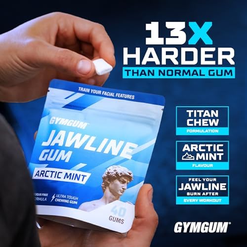 Gymgum Jawline Gum | Hard Chewing Gum For Jaw Strength | Train Your Facial Features - Mewing Jaw Gum | Ultimate Jawline Exerciser | 0 Calories & Sugar Free Hard Gum (Arctic Mint, 40 Count) Gymgum