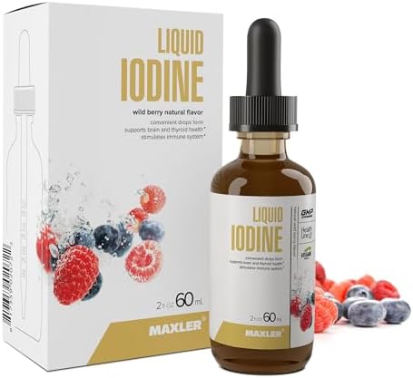 Maxler Liquid Iodine Drops (0.5%) - Iodine Supplement for Thyroid Support - No GMO, Colors, Artificial Flavors, Sweetener, Alcohol - 150 mcg of Vegan Potassium Iodide per 1 Drop (0.03 ml) - Wild Berry Maxler