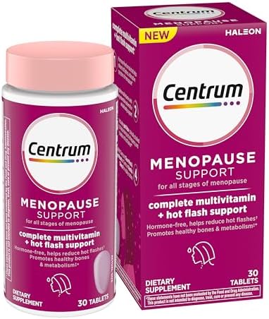 Centrum Complete Multivitamin Supplement + Hot Flash Support Menopause Support Tablets, with Clinically Studied geniVida, 30 Count Centrum