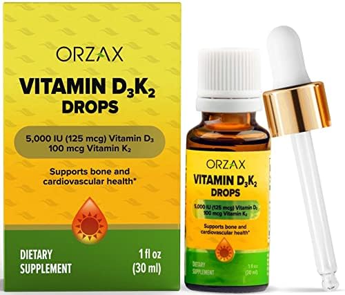 ORZAX Vitamin D3 K2 Drops - Supports Bone Density and Calcium Absoprtion - for Bone, Muscle and Heart - (1fl oz - 30 ml) Orzax