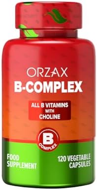 ORZAX Vitamin B Complex Supplement for Women & Men with Choline, Inositol - Balanced Energy Metabolism - Immune & Nerve Health (120 Veg Capsules) Orzax