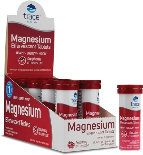 Trace Minerals Magnesium Effervescent - Healthy Heart & Energy Support Supplement - Natural Magnesium Supplement to Aid Healthy Sleep - Gluten-Free Health Supplement - Raspberry, 8 Tubes (80 Servings) Trace Minerals