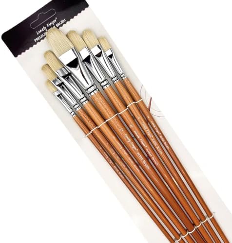 Professional Hog Bristle Filbert Oil Paint Brushes Set, 7pcs Long Wooden Handle Natural Chungking Hog Bristle Acrylic Paint Brush, Great for Oil and Acrylic Painting Lonely Finger