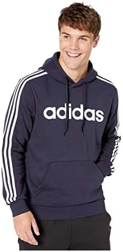 adidas Men's Essentials 3-stripes Pullover Fleece Hooded Sweatshirt, White-black, Adidas