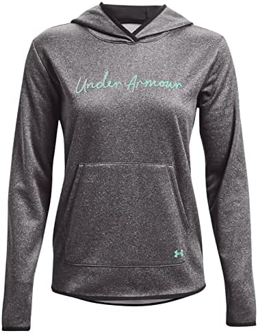 Under Armour Women's Fleece Script Hoodie Pullover (Jet Gray / Comet Green-010, Small) Under Armour