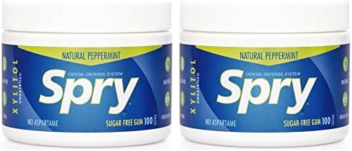 Spry Fresh Natural Xylitol Chewing Gum Dental Defense System Aspartame-Free Sugar Free Gum (Peppermint, 100 Count - Pack of 2) Xlear