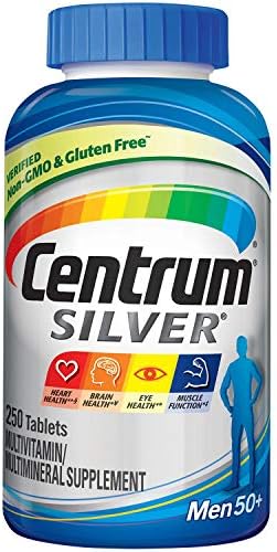 Centrum Silver Multivitamin for Men 50 Plus, Multimineral Supplement, Vitamin D3, B-Vitamins and Zinc, Gluten Free, Non-GMO Ingredients, Supports Memory and Cognition in Older Adults - 200 Ct Centrum