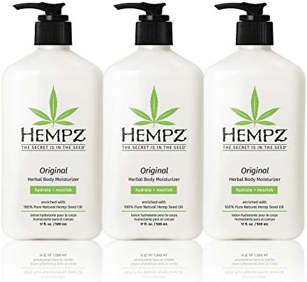 Hempz Original, Natural Hemp Seed Oil Body Moisturizer with Shea Butter and Ginseng, 17 Fl Oz, 3 Pack Bundle - Pure Herbal Skin Lotion for Dryness - Nourishing Vegan Body Cream in Floral and Banana Hempz