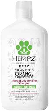 Hempz Petz Dog Shampoo, Creamy Citrus Orange & Red Raspberry Herbal Deodorizing Cleanser, 17 oz. Hempz